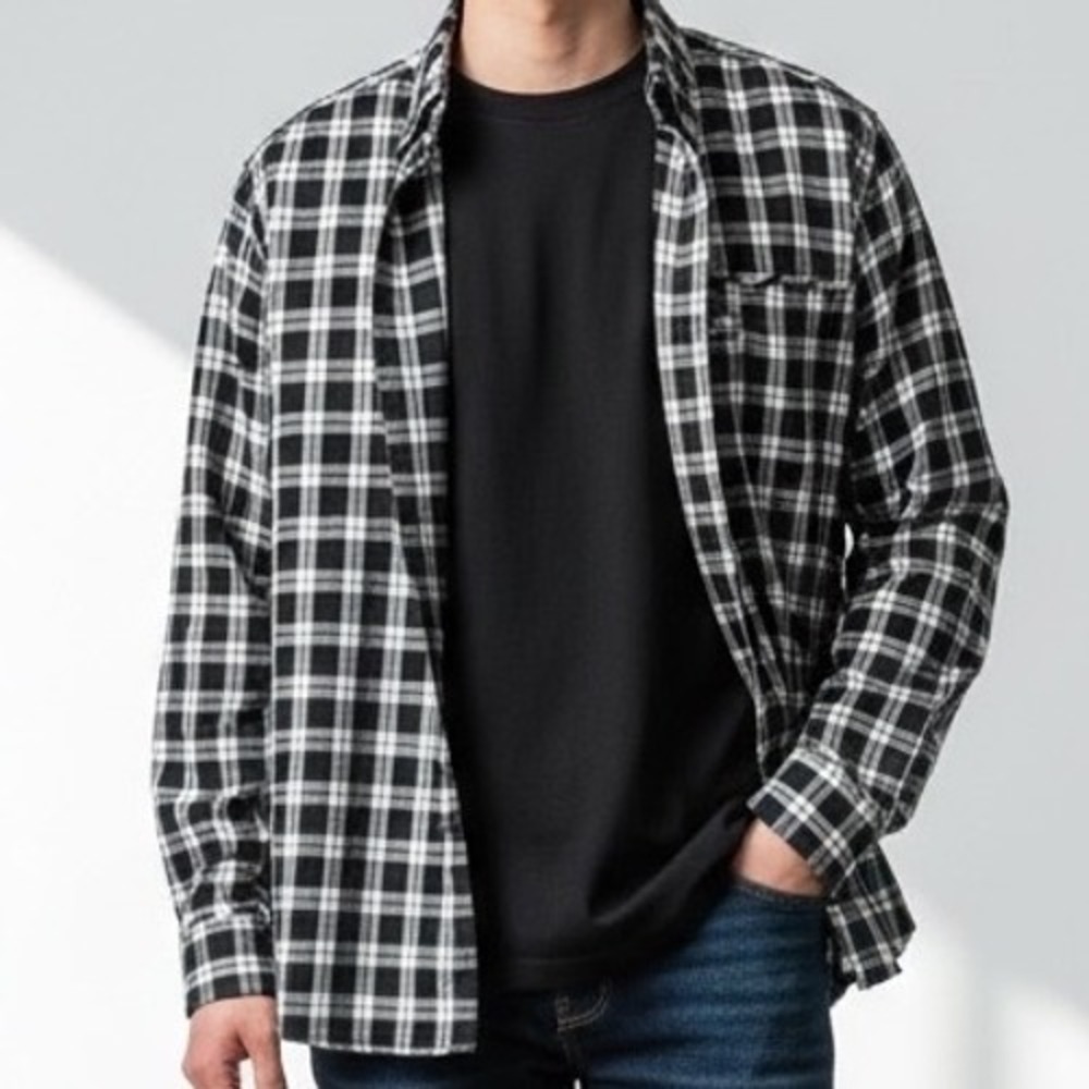 Berne Workwear Mens Large Shirt‎ Black white Plaid  rugged gorpcore lumberjack